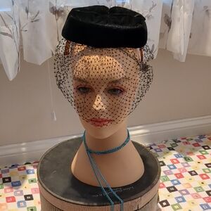 Chic Black Velvet Hat with Veil